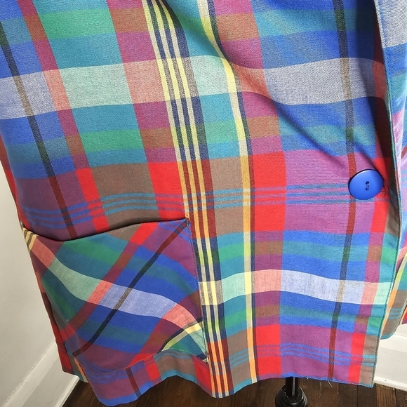 Vintage 80s 90s Blue Red Plaid Lightweight Plus Size Oversized Blazer - Picture 2 of 15